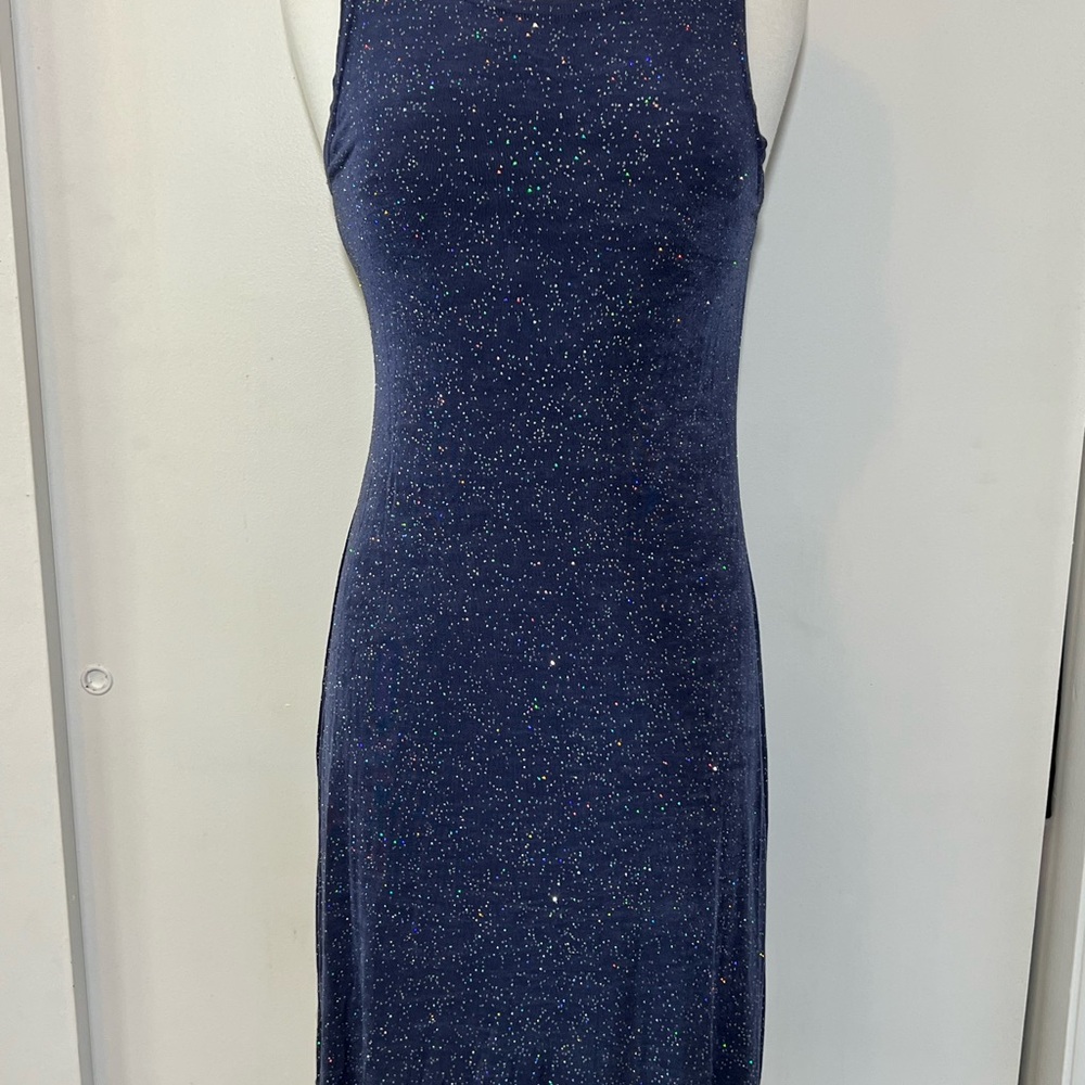 Vintage JKLA California Navy Blue sleeveless Glitter Dress